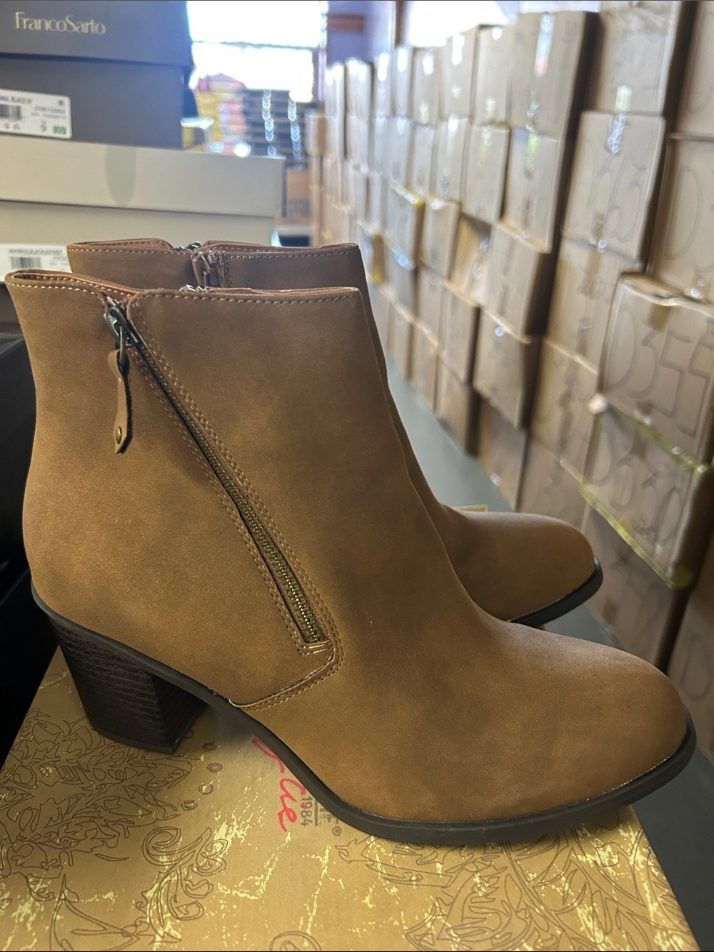 American Rag Brown Suede-Look Ankle Booties with Side Zip